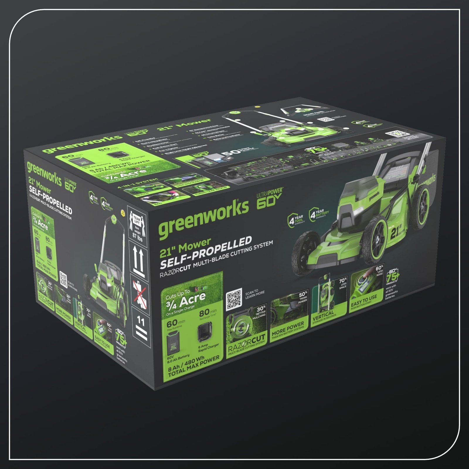 Greenworks 60V 21" Self Propelled Lawn Mower with (1) 8.0 Ah Battery & Rapid Charger 2546402 - Image 5