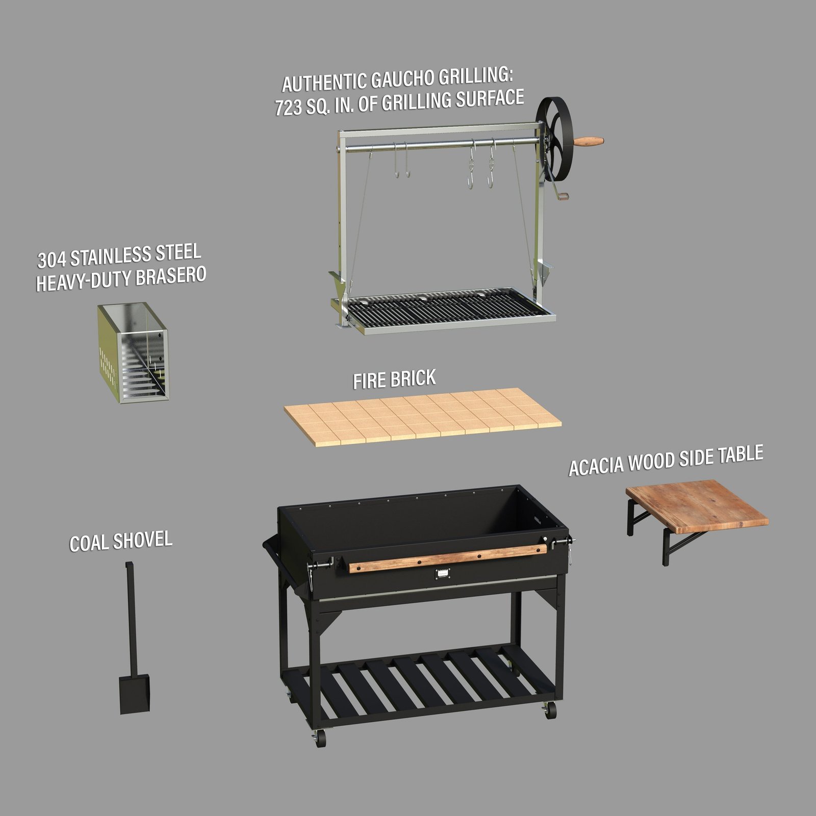 Premium Argentine/Santa Maria BBQ Grill with Wood Fire and Charcoal Grill - Image 15