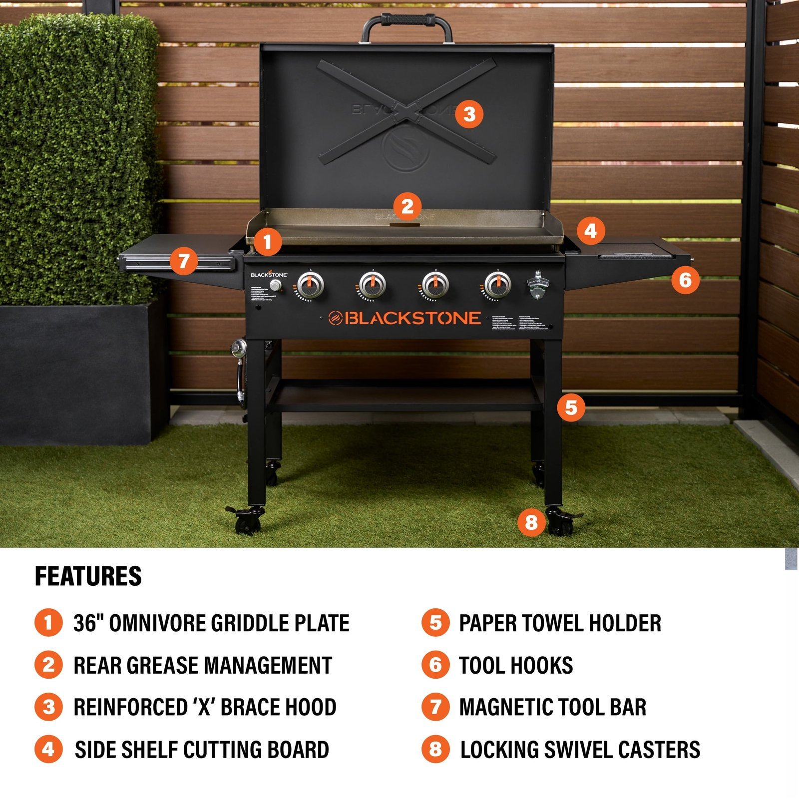 Blackstone Original Outdoor Griddle, 4-Burner 36" Propane Flat Top Grill with Hood, Black - Image 5
