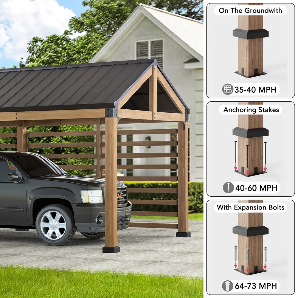 SUNJOY Newville 10x20 Wood Carport with Privacy Wall and Rain Gutter - Image 7