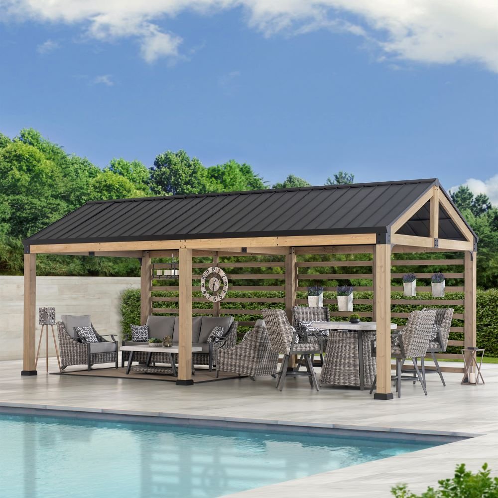 SUNJOY Newville 10x20 Wood Carport with Privacy Wall and Rain Gutter - Image 3
