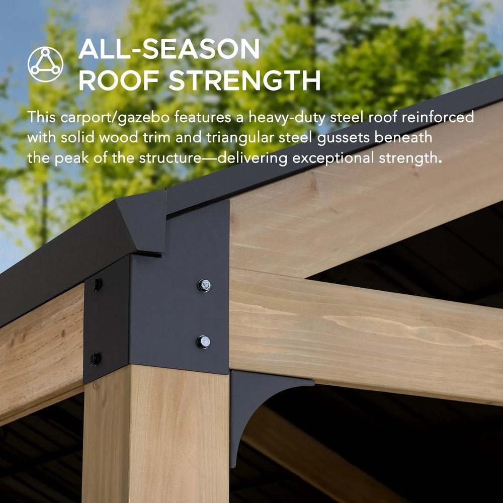 SUNJOY Newville 10x20 Wood Carport with Privacy Wall and Rain Gutter - Image 12