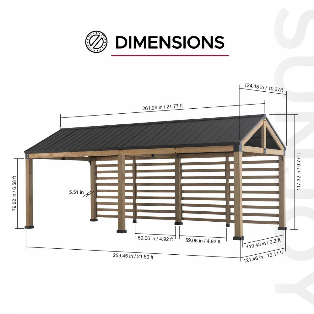 SUNJOY Newville 10x20 Wood Carport with Privacy Wall and Rain Gutter - Image 5