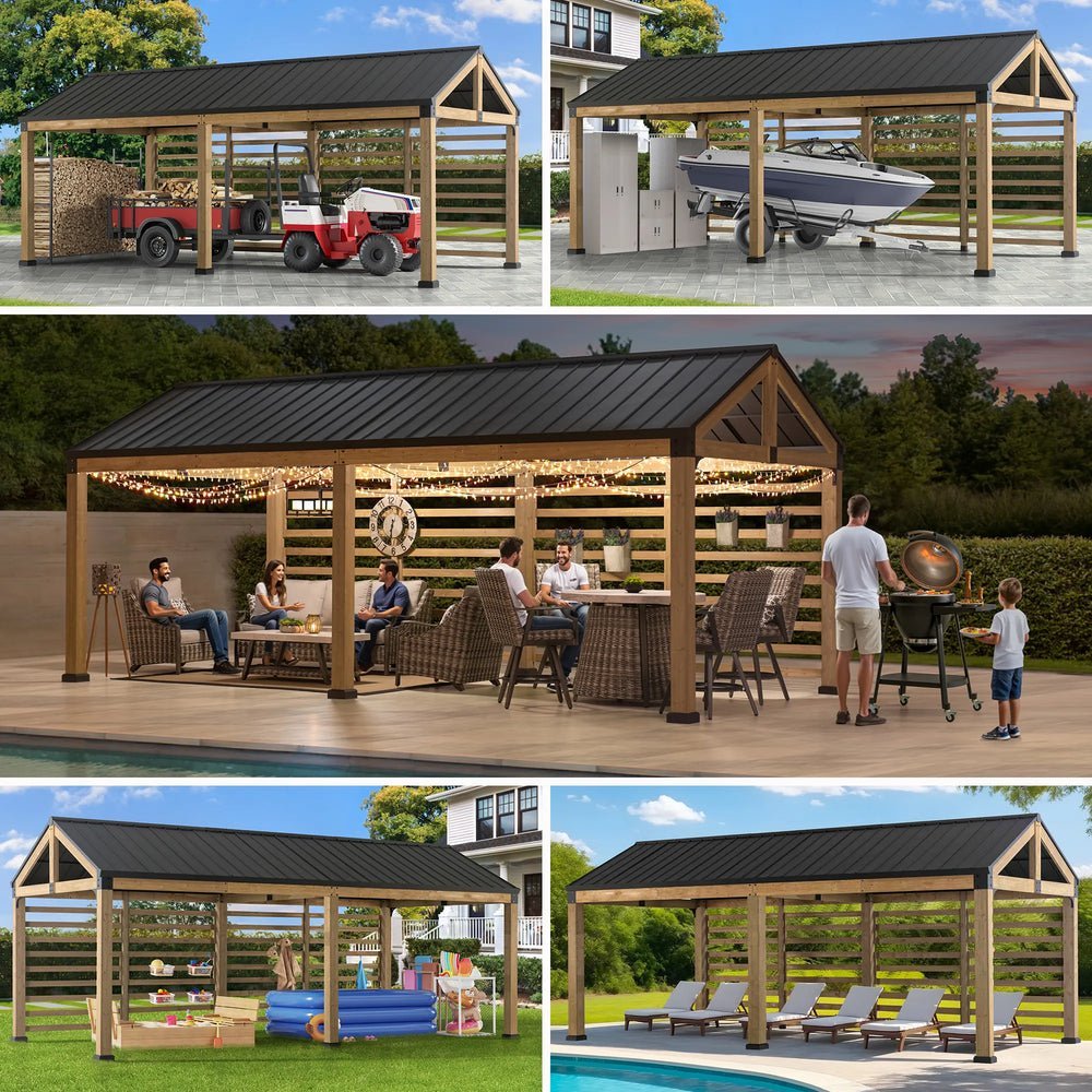 SUNJOY Newville 10x20 Wood Carport with Privacy Wall and Rain Gutter - Image 13