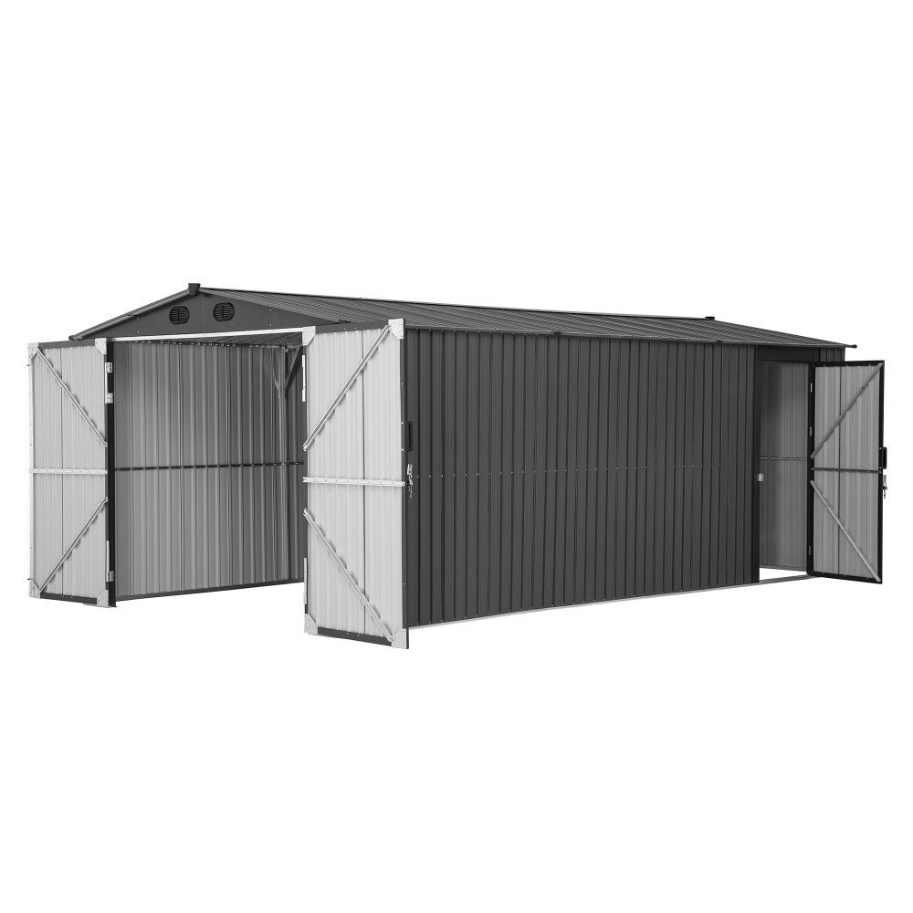 SUNJOY 10x20 Storage Shed Kits with Lockable Doors and Vents - Dark Gray - Image 2