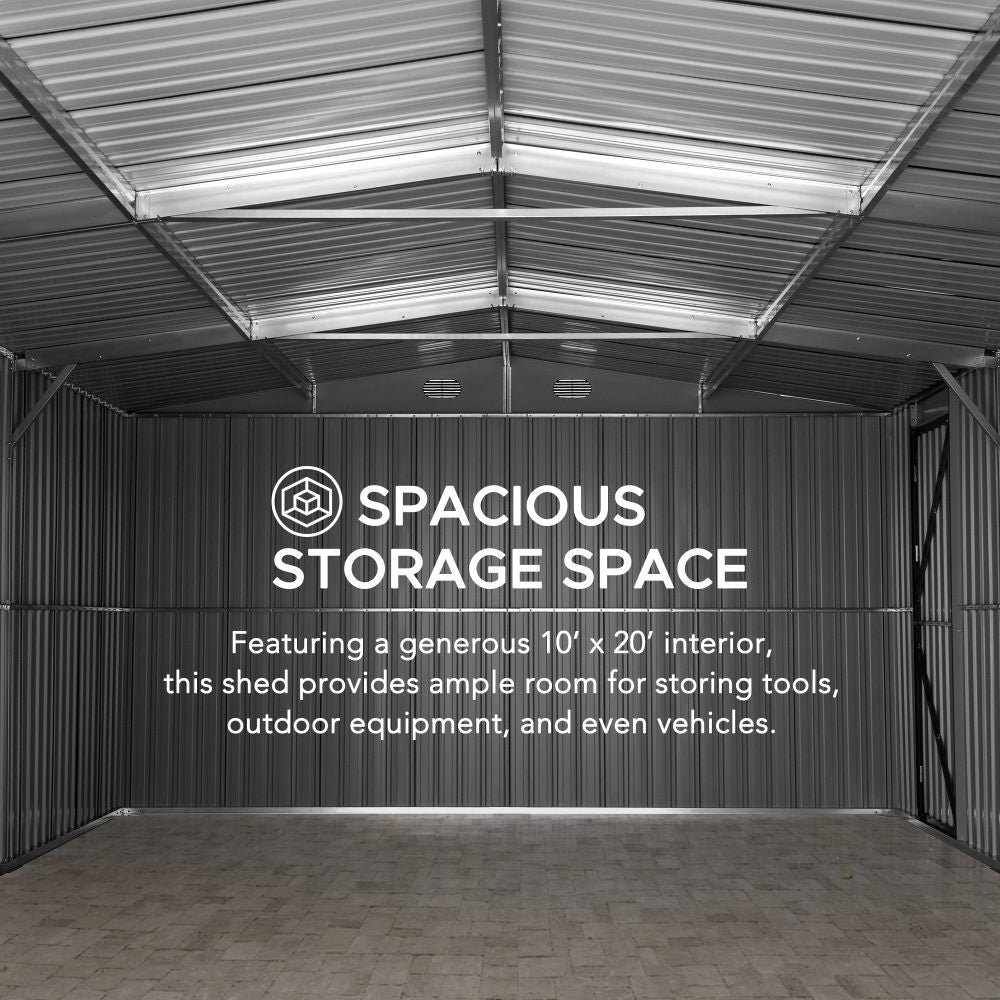 SUNJOY 10x20 Storage Shed Kits with Lockable Doors and Vents - Dark Gray - Image 9