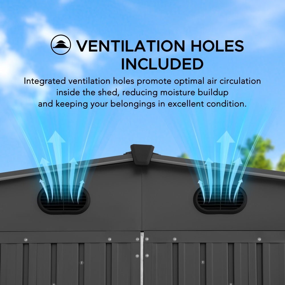 SUNJOY 10x20 Storage Shed Kits with Lockable Doors and Vents - Dark Gray - Image 6