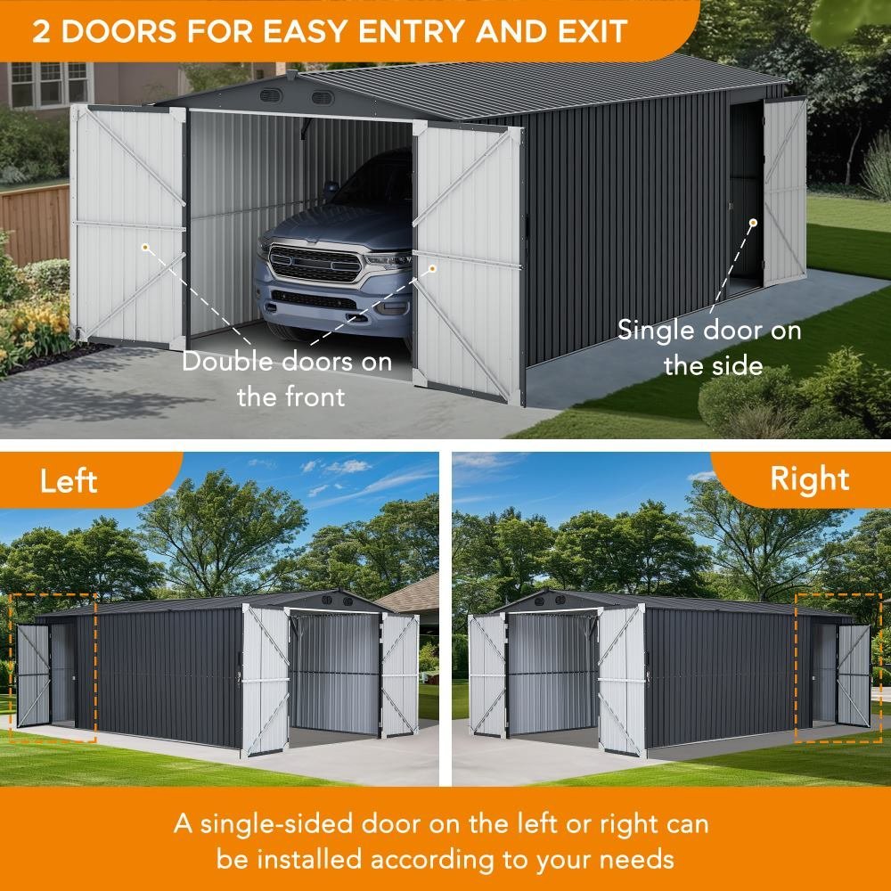 SUNJOY 10x20 Storage Shed Kits with Lockable Doors and Vents - Dark Gray - Image 10