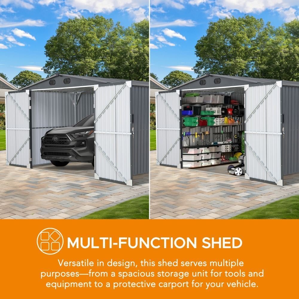 SUNJOY 10x20 Storage Shed Kits with Lockable Doors and Vents - Dark Gray - Image 11