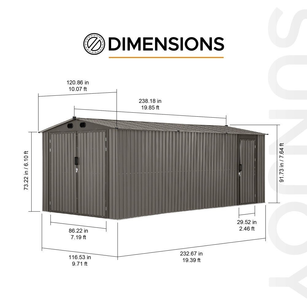 SUNJOY 10x20 Storage Shed Kits with Lockable Doors and Vents - Light Gray - Image 4