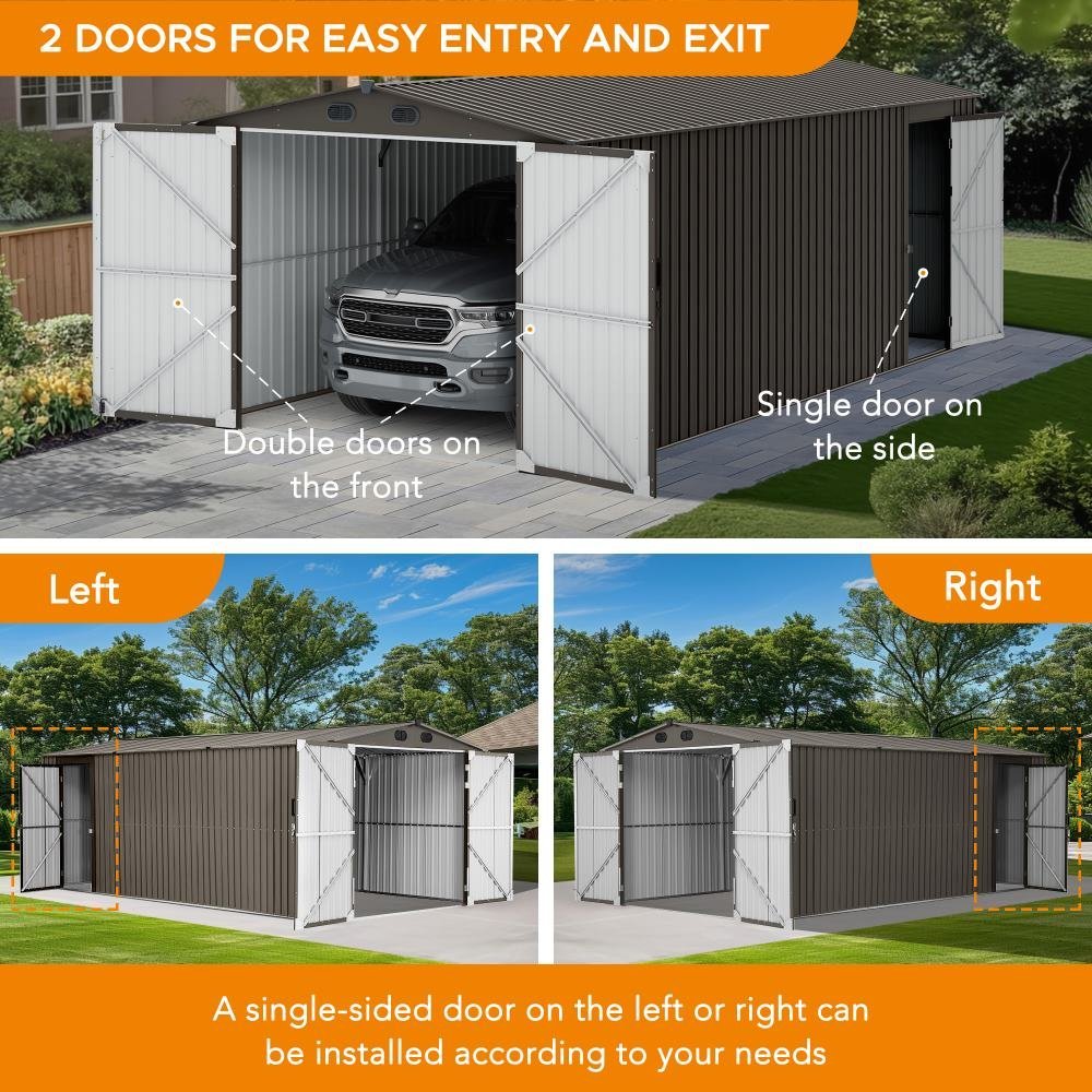 SUNJOY 10x20 Storage Shed Kits with Lockable Doors and Vents - Light Gray - Image 10
