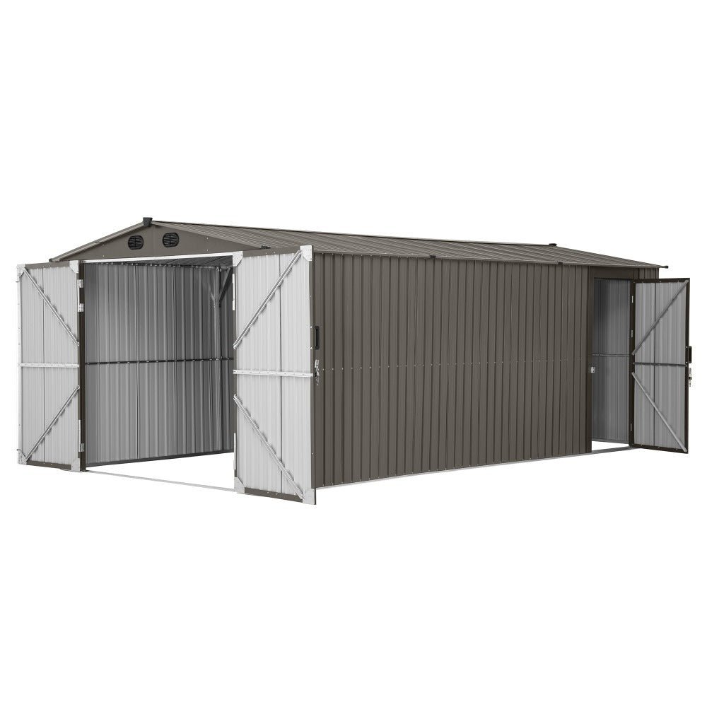 SUNJOY 10x20 Storage Shed Kits with Lockable Doors and Vents - Light Gray - Image 12