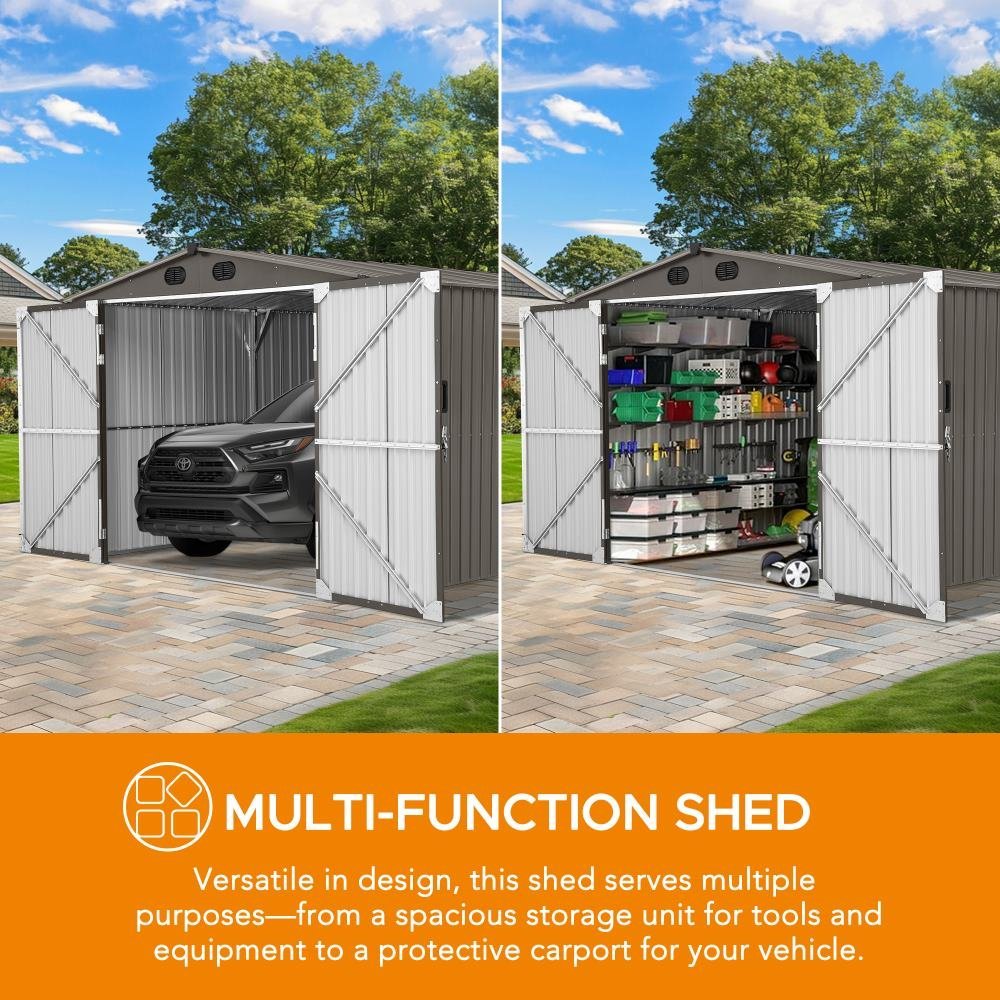 SUNJOY 10x20 Storage Shed Kits with Lockable Doors and Vents - Light Gray - Image 11