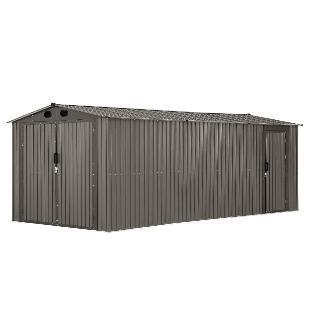SUNJOY 10x20 Storage Shed Kits with Lockable Doors and Vents - Light Gray - Image 2