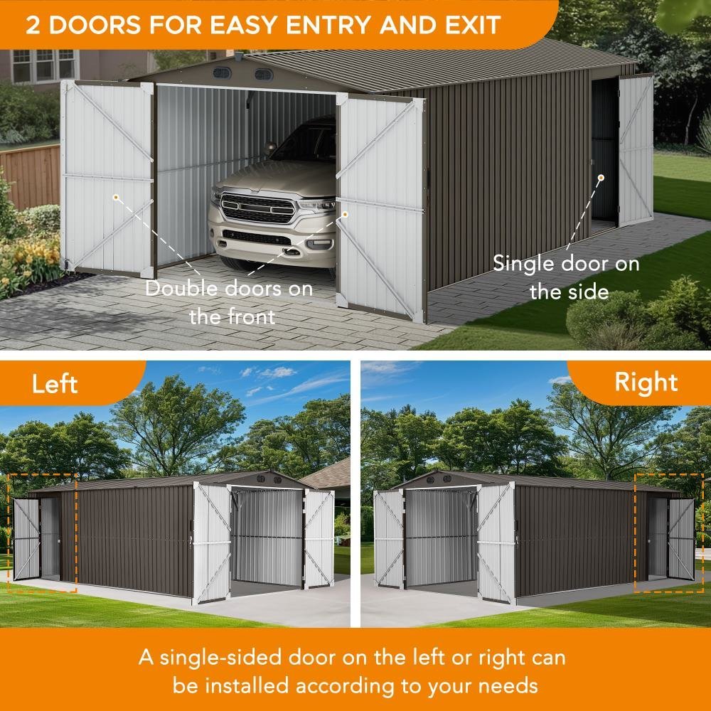 SUNJOY 10x20 Storage Shed Kits with Lockable Doors and Vents - Tan - Image 10