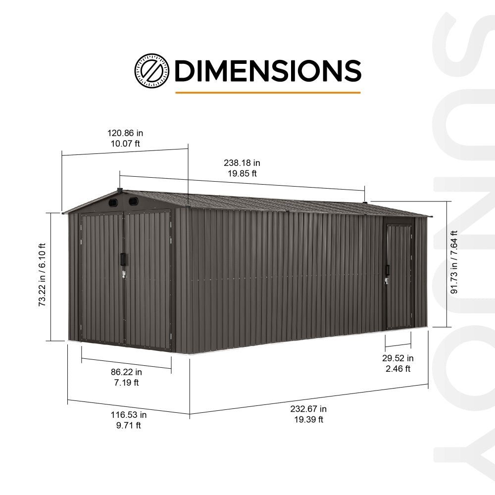 SUNJOY 10x20 Storage Shed Kits with Lockable Doors and Vents - Tan - Image 4
