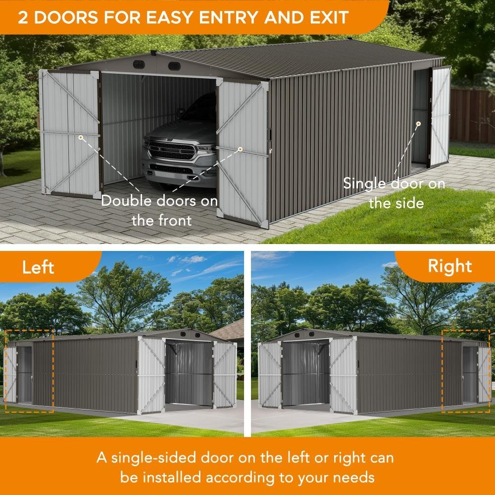 SUNJOY 13x20 Metal Shed Kits with Lockable Doors and Vents - Light Gray - Image 10