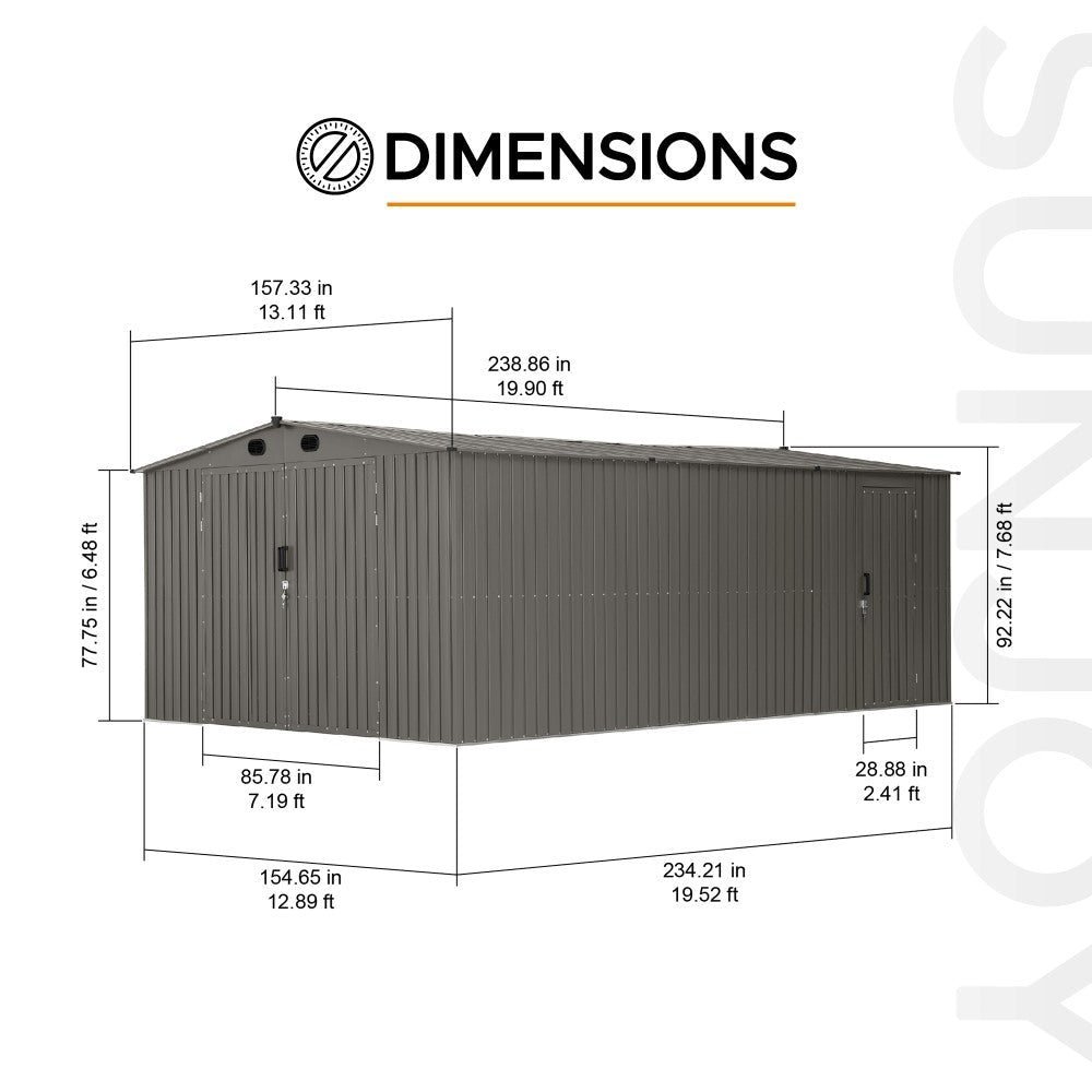SUNJOY 13x20 Metal Shed Kits with Lockable Doors and Vents - Light Gray - Image 4