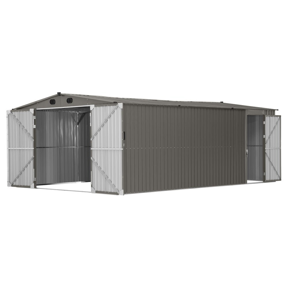 SUNJOY 13x20 Metal Shed Kits with Lockable Doors and Vents - Light Gray - Image 12