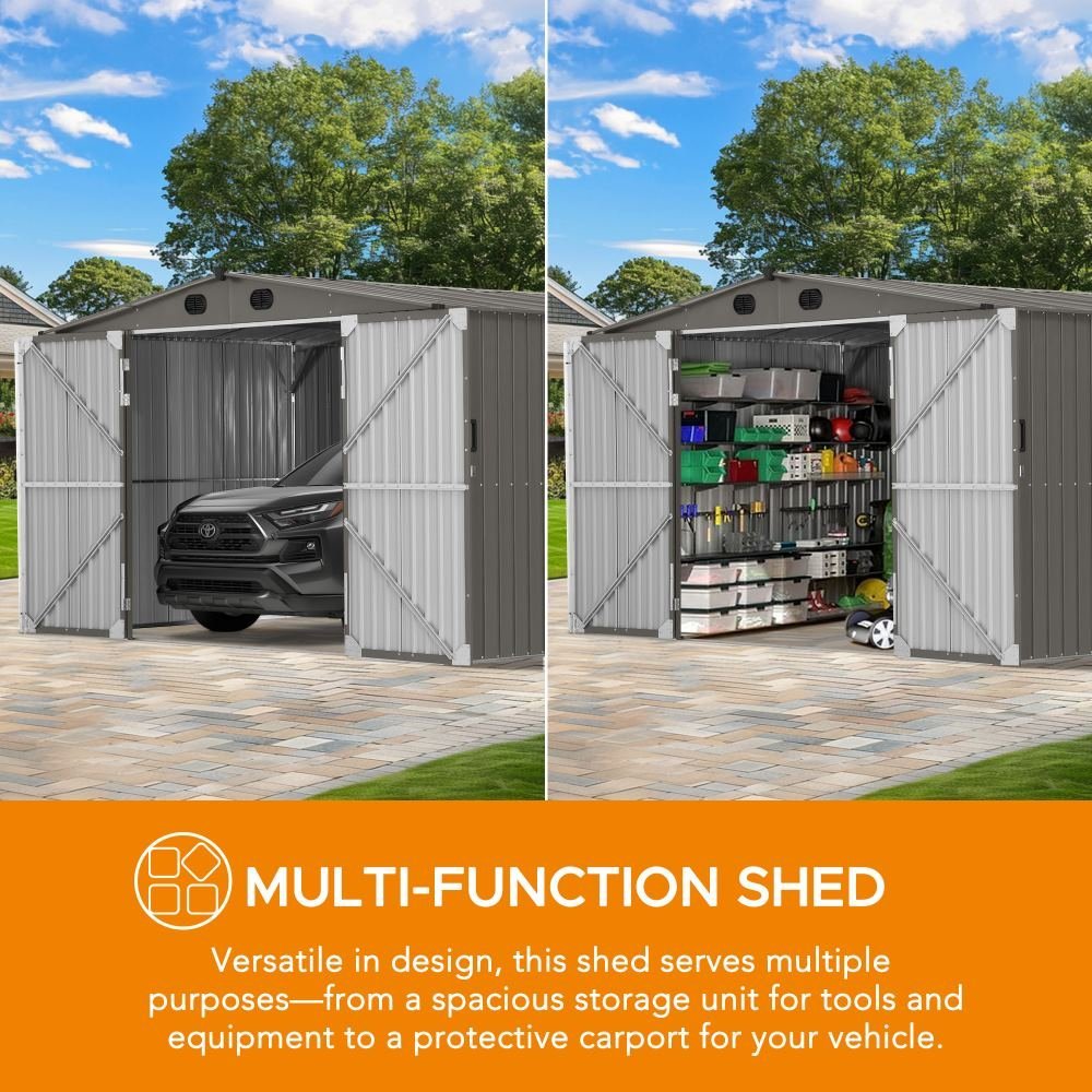 SUNJOY 13x20 Metal Shed Kits with Lockable Doors and Vents - Light Gray - Image 11