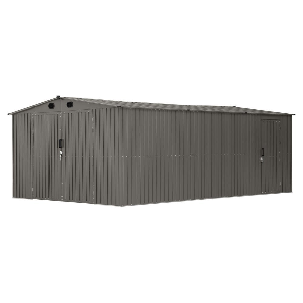 SUNJOY 13x20 Metal Shed Kits with Lockable Doors and Vents - Light Gray - Image 2