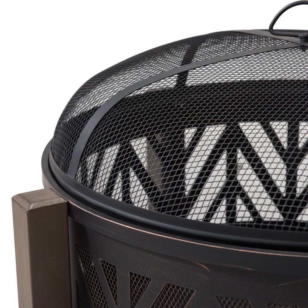 SUNJOY 31 Inch Black Wood Burning Steel Fire Pit with Spark Screen - Image 13