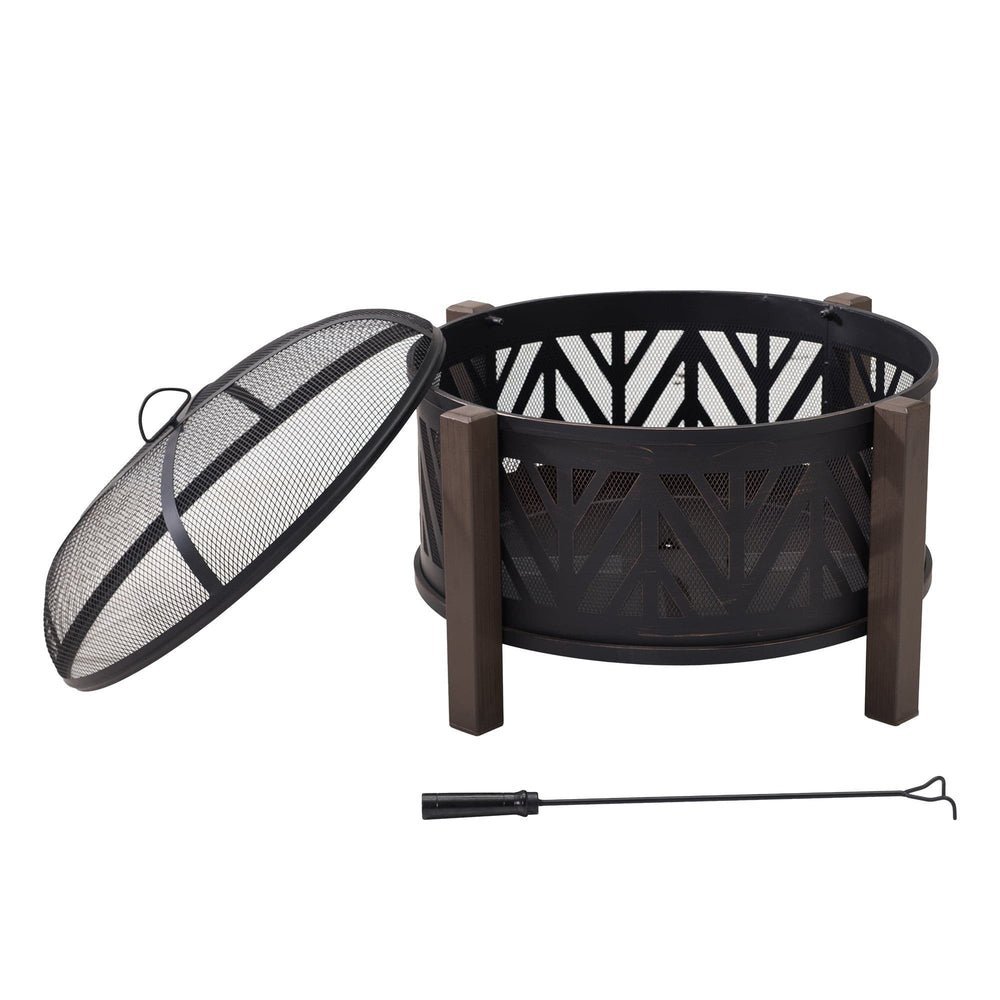 SUNJOY 31 Inch Black Wood Burning Steel Fire Pit with Spark Screen - Image 12
