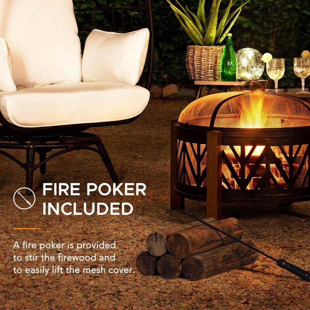 SUNJOY 31 Inch Black Wood Burning Steel Fire Pit with Spark Screen - Image 9