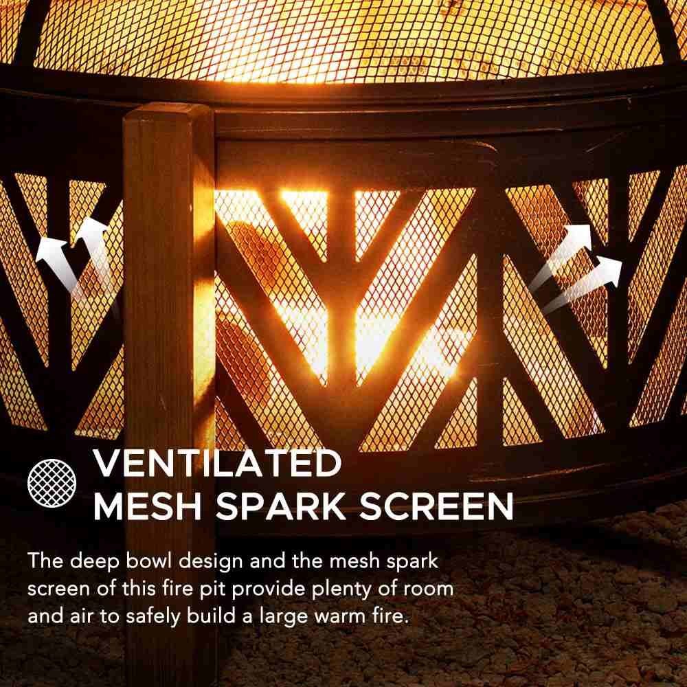 SUNJOY 31 Inch Black Wood Burning Steel Fire Pit with Spark Screen - Image 6