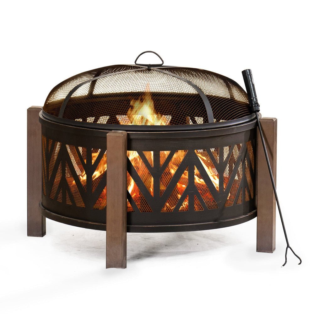 SUNJOY 31 Inch Black Wood Burning Steel Fire Pit with Spark Screen - Image 10