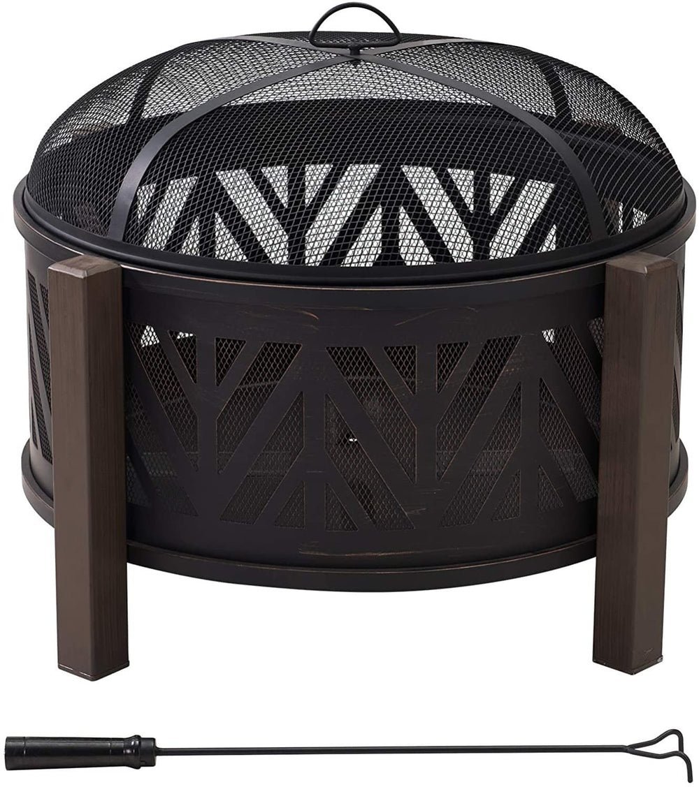 SUNJOY 31 Inch Black Wood Burning Steel Fire Pit with Spark Screen - Image 11