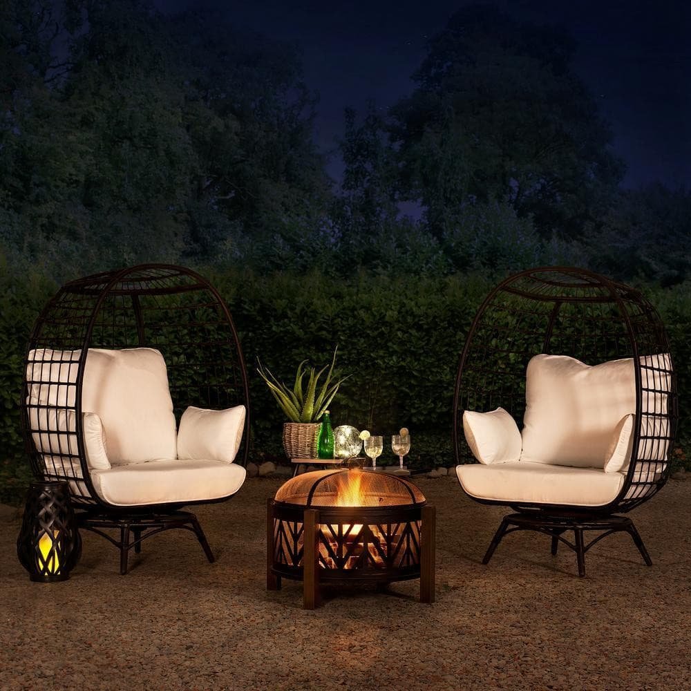 SUNJOY 31 Inch Black Wood Burning Steel Fire Pit with Spark Screen - Image 5