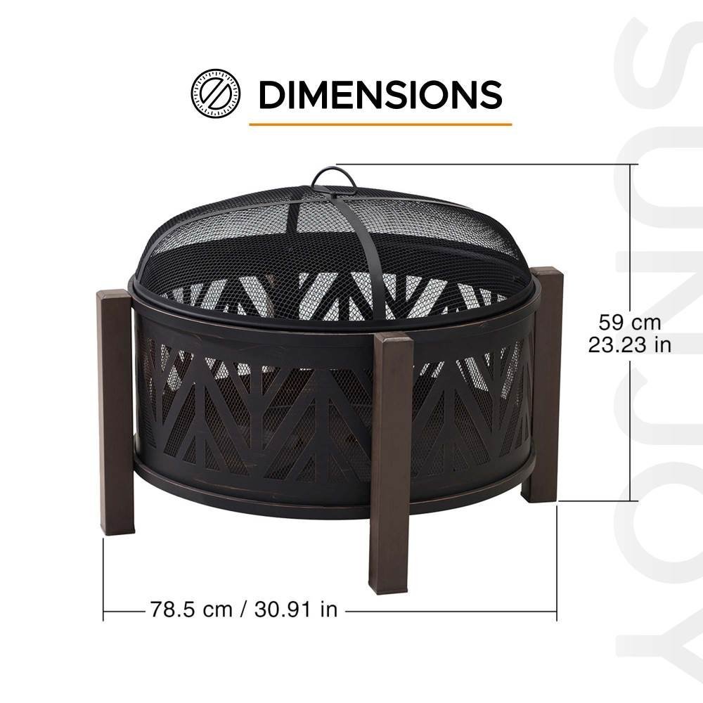 SUNJOY 31 Inch Black Wood Burning Steel Fire Pit with Spark Screen - Image 3