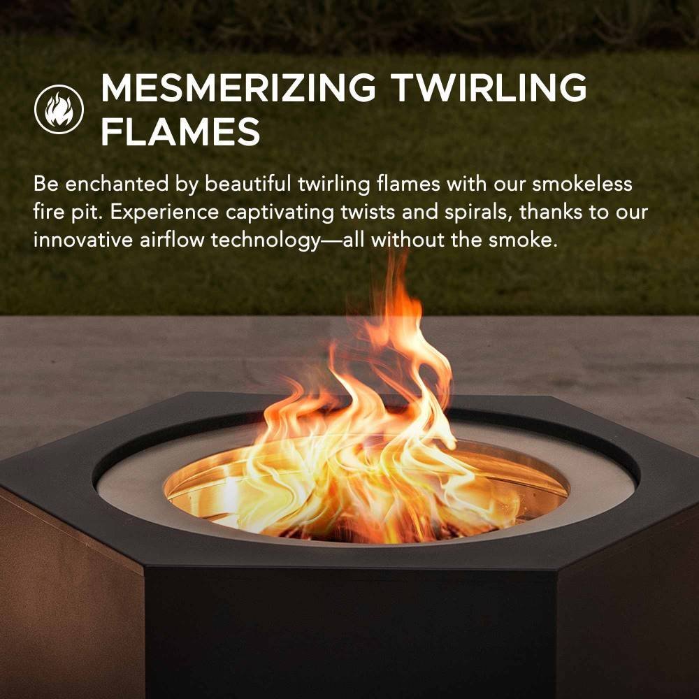 SUNJOY 28 Inch Hexagon Stainless Steel Smokeless Fire Pit with PVC Cover - Triangle Pattern & Black - Image 8
