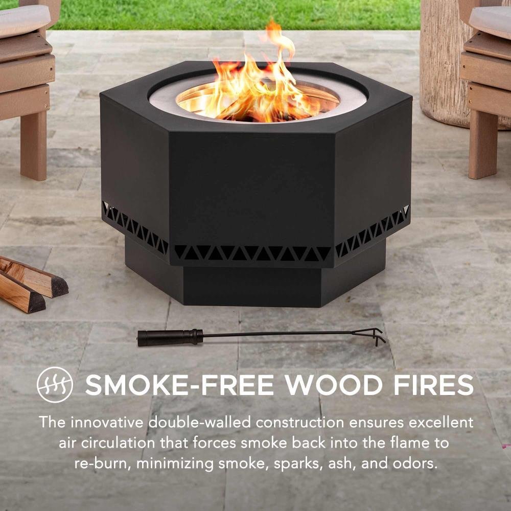 SUNJOY 28 Inch Hexagon Stainless Steel Smokeless Fire Pit with PVC Cover - Triangle Pattern & Black - Image 6