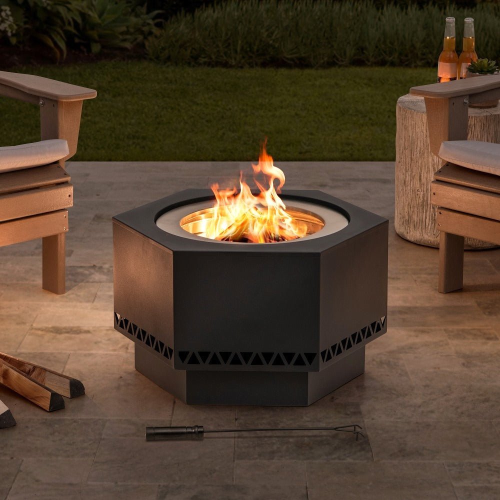 SUNJOY 28 Inch Hexagon Stainless Steel Smokeless Fire Pit with PVC Cover - Triangle Pattern & Black - Image 2