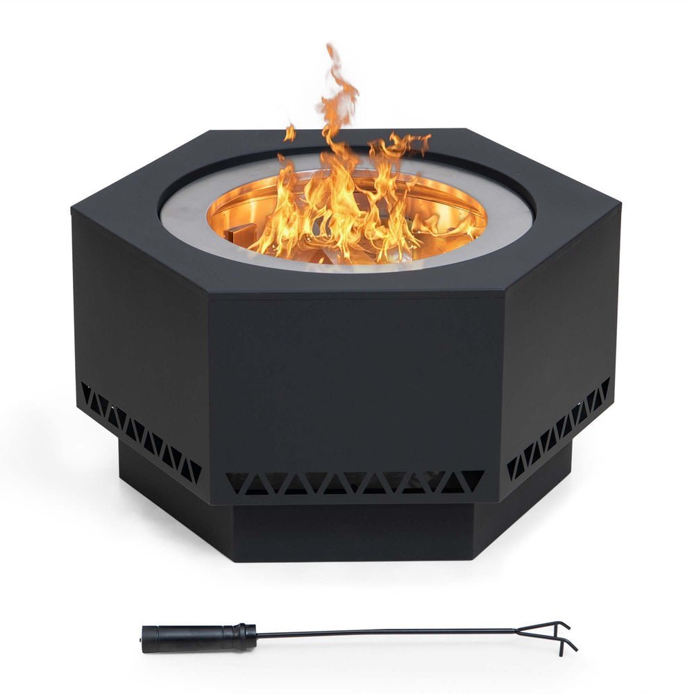 SUNJOY 28 Inch Hexagon Stainless Steel Smokeless Fire Pit with PVC Cover - Triangle Pattern & Black - Image 5