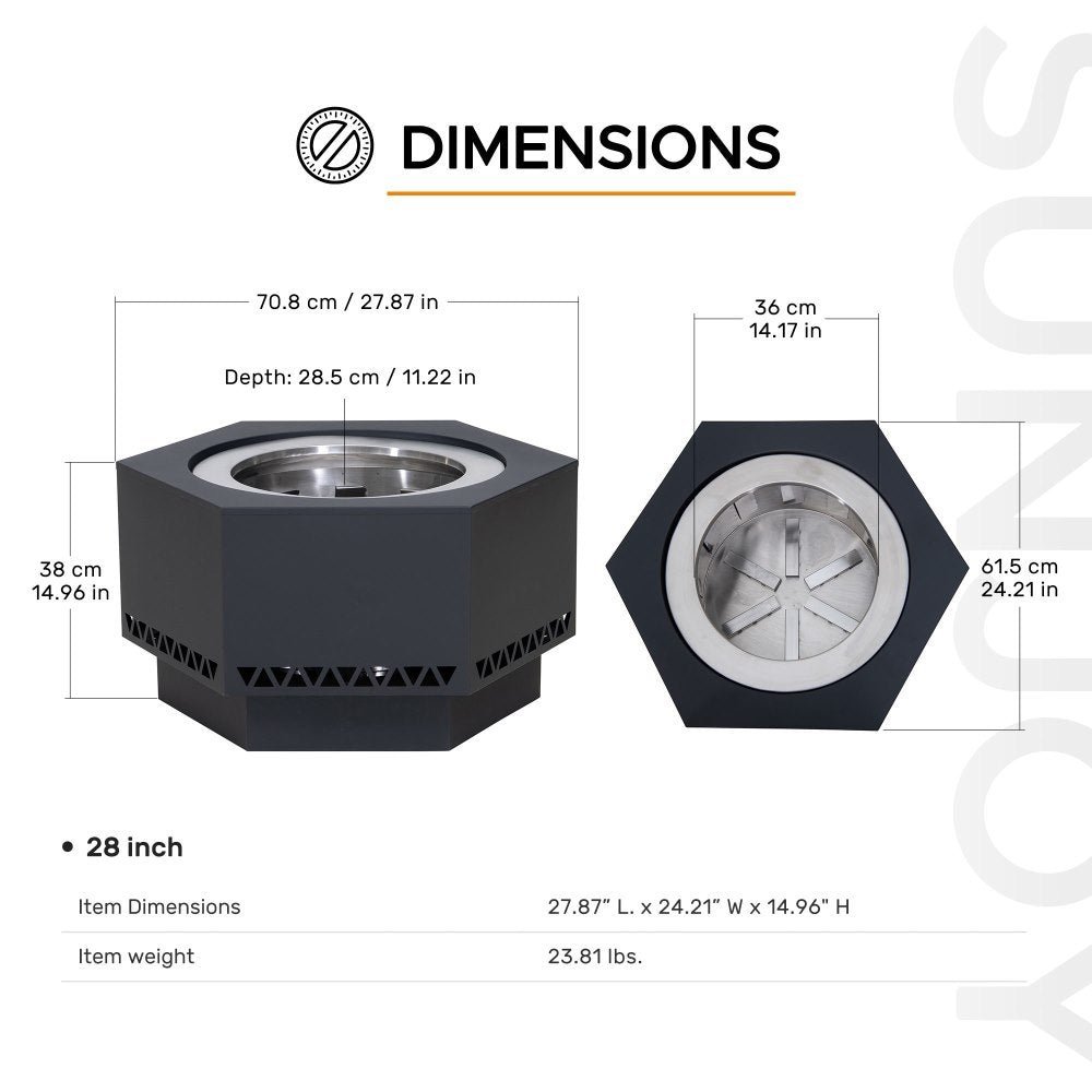 SUNJOY 28 Inch Hexagon Stainless Steel Smokeless Fire Pit with PVC Cover - Triangle Pattern & Black - Image 13