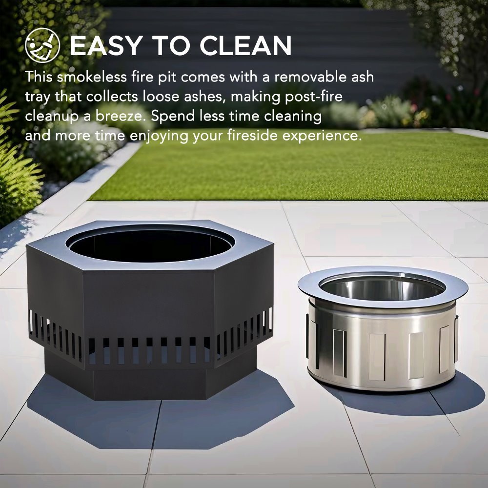 SUNJOY 28 Inch Hexagon Stainless Steel Smokeless Fire Pit with PVC Cover and Poker - Rectangular Pattern - Image 10