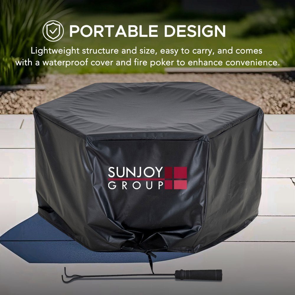 SUNJOY 28 Inch Hexagon Stainless Steel Smokeless Fire Pit with PVC Cover and Poker - Rectangular Pattern - Image 9