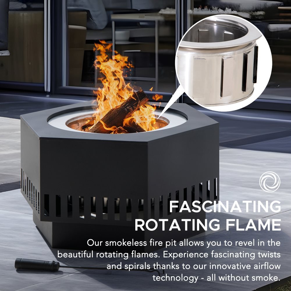 SUNJOY 28 Inch Hexagon Stainless Steel Smokeless Fire Pit with PVC Cover and Poker - Rectangular Pattern - Image 5