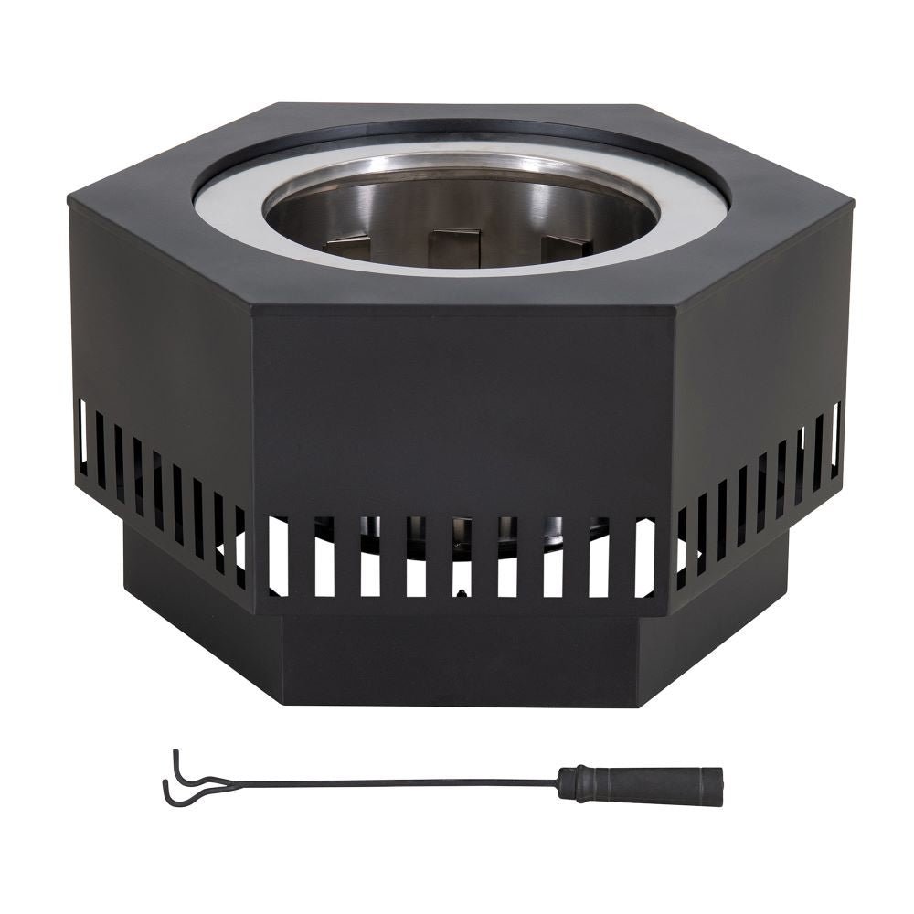 SUNJOY 28 Inch Hexagon Stainless Steel Smokeless Fire Pit with PVC Cover and Poker - Rectangular Pattern - Image 12