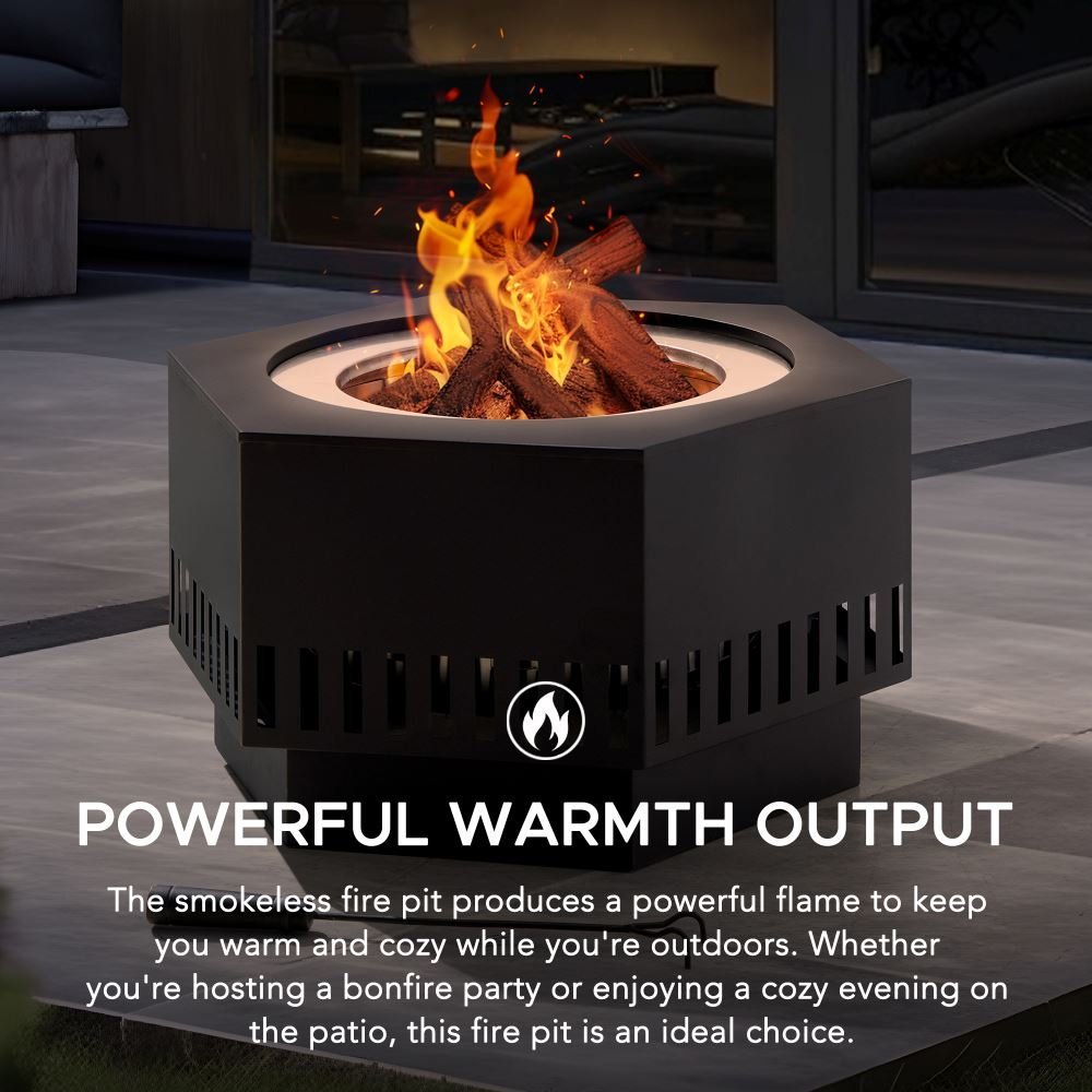 SUNJOY 28 Inch Hexagon Stainless Steel Smokeless Fire Pit with PVC Cover and Poker - Rectangular Pattern - Image 8