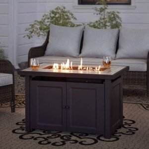 SUNJOY 44 Inch Propane Gas Fire Pit Table with Tile Tabletop & Lava Rocks