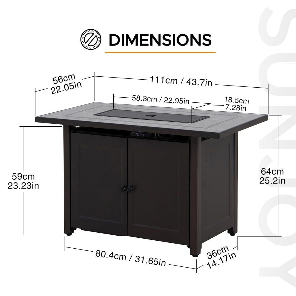 SUNJOY 44 Inch Propane Gas Fire Pit Table with Tile Tabletop & Lava Rocks - Image 5
