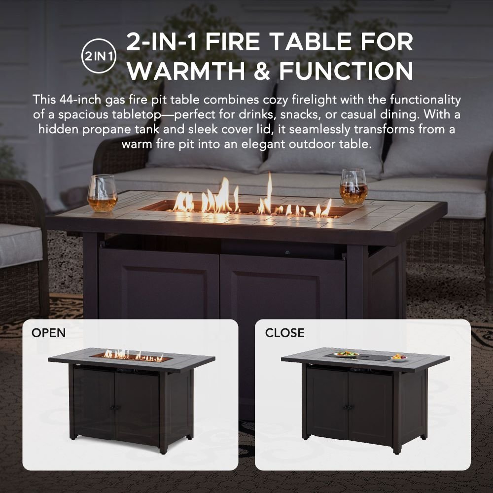 SUNJOY 44 Inch Propane Gas Fire Pit Table with Tile Tabletop & Lava Rocks - Image 6