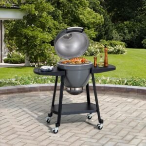 SUNJOY 20 Inch Charcoal Grill, Kamado Grill with Pizza Stone, Ultimate Egg BBQ Grill and Smoker with Wheels - Gray