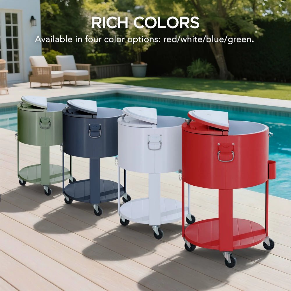 SUNJOY 60 Quart Patio Rooling Cooler Cart with Bottle Opener, Shelf and Lockable Wheels - Red - Image 10