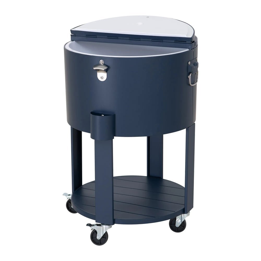 SUNJOY 60 Quart Patio Rooling Cooler Cart with Bottle Opener, Shelf and Lockable Wheels - Blue - Image 2