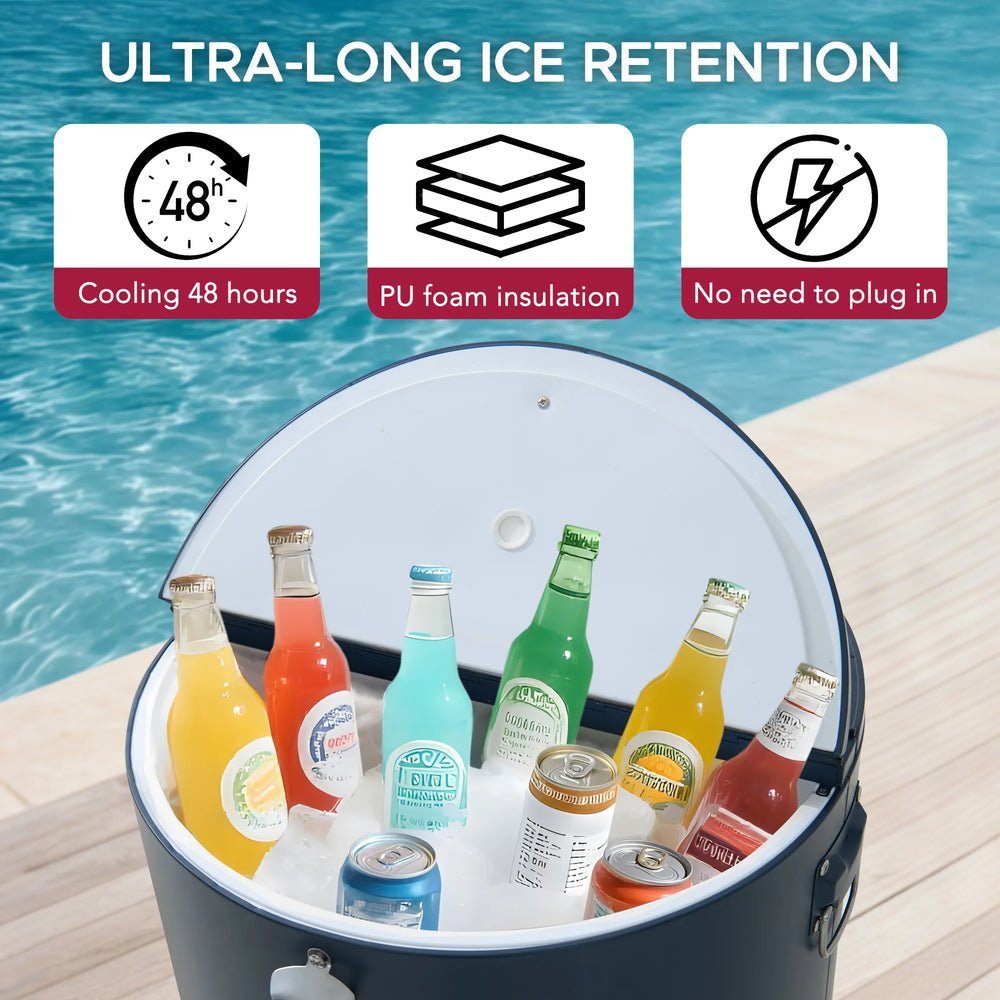 SUNJOY 60 Quart Patio Rooling Cooler Cart with Bottle Opener, Shelf and Lockable Wheels - Blue - Image 4